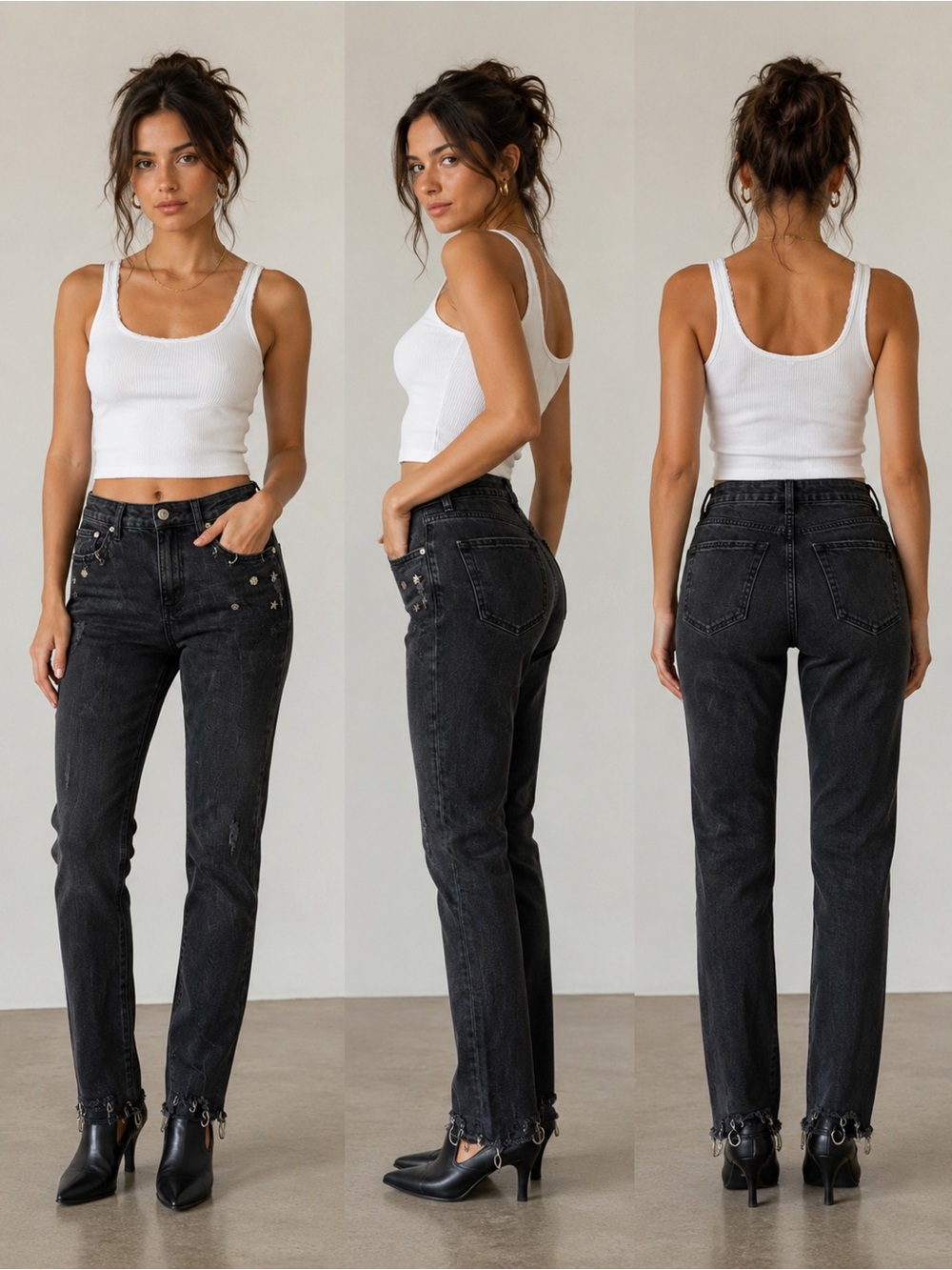 Zara Black Skinny Jeans with Stud and Distressed Details